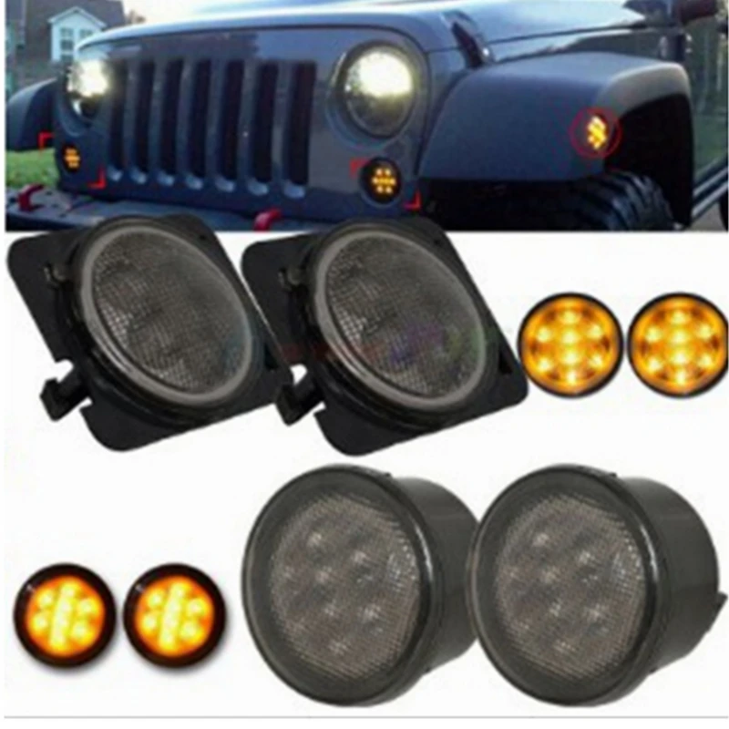 Amber Front LED Turn Signal Light Assembly 2007~2016 for Jeep Wrangler JK
