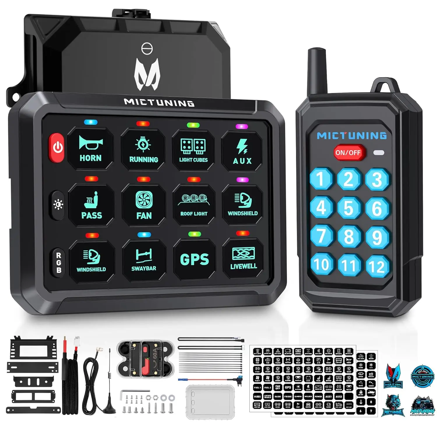 MICTUNING P1Y 12 Gang Switch Panel with Wireless Remote Control,Wirelessly Up To 230FT,Multifunction 6 Level Brightness - 34