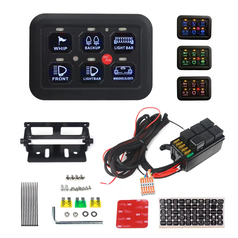 12V LED 6 Gang Switch Panel 600W-1200W Circuit Control Relay System Box Slim Touch Control Panel for Boat Jeep UTV Caravan -
